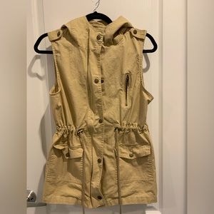 Zenna Outfitters Women Medium Utility Hooded Vest Tan Colored Fall Zipper Casual